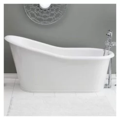 Dakota 68 Inch Cast Iron Slipper Bathtub - Continuous Rolled Rim - No Faucet Drillings - White