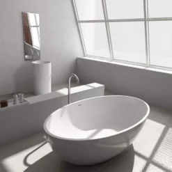 Pietro 69 Inch Solid Surface Freestanding Double Ended Bathtub - No Faucet Drillings - Gloss White