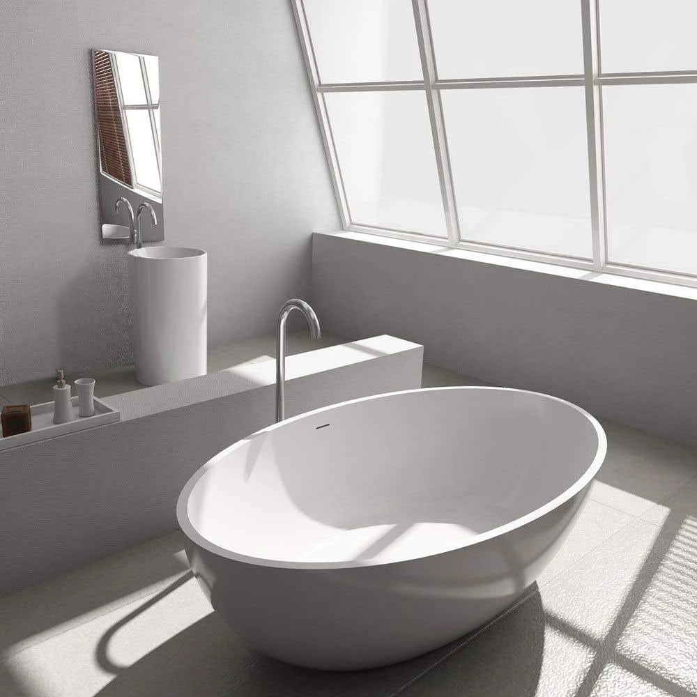 Pietro 69 Inch Solid Surface Freestanding Double Ended Bathtub - No Faucet Drillings - Gloss White 3 Pietro 69 Inch Solid Surface Freestanding Double Ended Bathtub - No Faucet Drillings - Gloss White