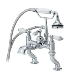 Deck Mount Bathtub Filler With Hand Shower And Lever Handles