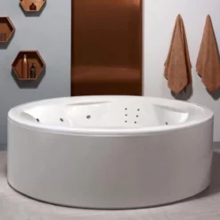 Allegra 75 Inch Acrylic Round Jetted Bathtub - High Gloss White