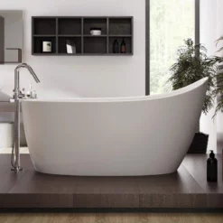 Emmanuelle 2 66 Inch Freestanding Slipper Solid Surface Bathtub - Matte White