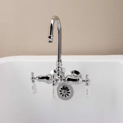Clawfoot Tub Wall Mount Gooseneck Faucet With Porcelain Lever Handles For Riser Connection -VINTAGE TUB Store RM400TWSC