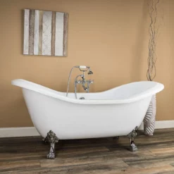 Serenity 72 Inch Acrylic Double Slipper Clawfoot Tub - Rim Drillings - Lion Paw Feet -VINTAGE TUB Store RMA72DS7LPC 1