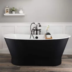 Devon 67 Inch Cast Iron Double Ended Skirted Tub - No Faucet Drillings - Satin Ebony