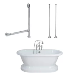 Mansfield 60 Inch Acrylic Double Ended Pedestal Tub Package - White / Chrome Fixtures