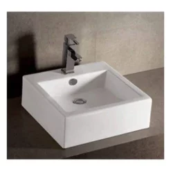 Isabella Collection Square Above Mount Basin With Overflow And Single Faucet Hole - White