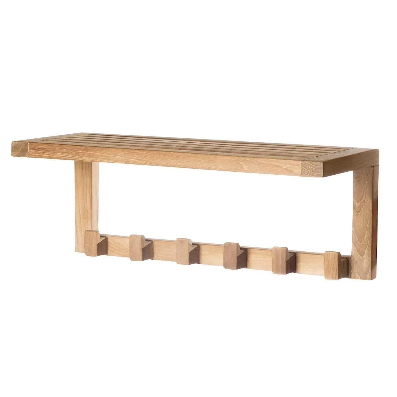 Teak Wall Shelf With 6 Hooks 3 Teak Wall Shelf With 6 Hooks