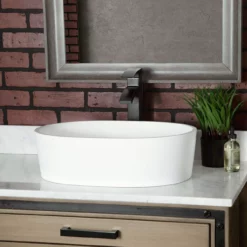 Solano Resin Oval Vessel Bathroom Sink - Matte White -VINTAGE TUB Store bb1sink mw life 1