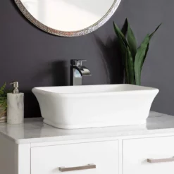 Portola Resin Rectangular Vessel Bathroom Sink - Matte White -VINTAGE TUB Store bb3sink mw life side