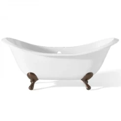 Regency Cast Iron Double Slipper Clawfoot Tub - Rim Faucet Drillings - Smooth Feet -VINTAGE TUB Store c2148ab rim 1