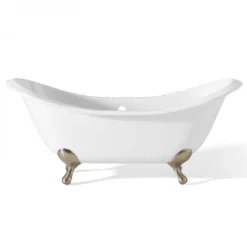 Regency Cast Iron Double Slipper Clawfoot Tub - Rim Faucet Drillings - Smooth Feet -VINTAGE TUB Store c2148bn rim 1