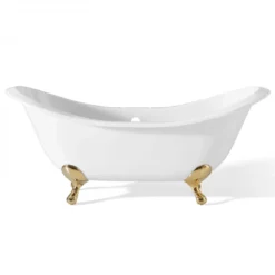 Regency Cast Iron Double Slipper Clawfoot Tub - Rim Faucet Drillings - Smooth Feet -VINTAGE TUB Store c2148s rim 1