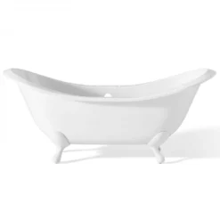 Regency Cast Iron Double Slipper Clawfoot Tub - Rim Faucet Drillings - Smooth Feet -VINTAGE TUB Store c2148wh rim 1
