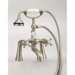 Deck Mount Clawfoot Tub Hand Shower Faucet With Cross Handles