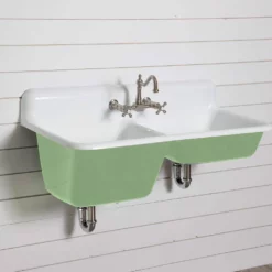 47 Inch Cast Iron High Back Double Bowl Farmhouse Kitchen Sink -VINTAGE TUB Store castsink47 gn 2