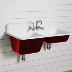 47 Inch Cast Iron High Back Double Bowl Farmhouse Kitchen Sink -VINTAGE TUB Store castsink47 red 2
