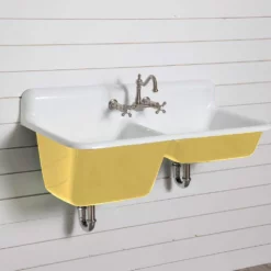 47 Inch Cast Iron High Back Double Bowl Farmhouse Kitchen Sink -VINTAGE TUB Store castsink47 yel 2