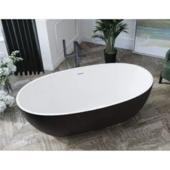 Corelia Solid Surface 66 Inch Freestanding Double Ended Tub - Black / White Interior -VINTAGE TUB Store corelia black wht 02