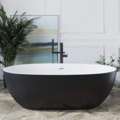 Corelia Solid Surface 66 Inch Freestanding Double Ended Tub - Black / White Interior