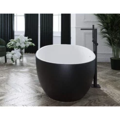 Corelia Solid Surface 66 Inch Freestanding Double Ended Tub - Black / White Interior -VINTAGE TUB Store corelia black wht 06
