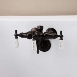 Clawfoot Tub Wall Mount Downspout Faucet With Porcelain Lever Handles For Riser Connection -VINTAGE TUB Store rm006twsorb