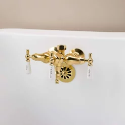 Clawfoot Tub Wall Mount Downspout Faucet With Porcelain Lever Handles For Riser Connection -VINTAGE TUB Store rm006twspb 1