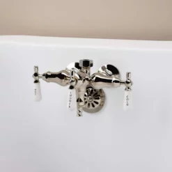 Clawfoot Tub Wall Mount Downspout Faucet With Porcelain Lever Handles For Riser Connection -VINTAGE TUB Store rm006twspn 1