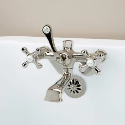 Low Spout British Telephone Clawfoot Faucet With Metal Cross Handles For Riser Connection