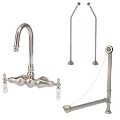 Wall Mount Clawfoot Tub Gooseneck Faucet - Drain - Supply Lines - Complete Set