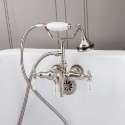 Clawfoot Tub Wall Mount Downspout Faucet With Handshower 9 Clawfoot Tub Wall Mount Downspout Faucet With Handshower -VINTAGE TUB Store rm154bn front 1 2 1 1