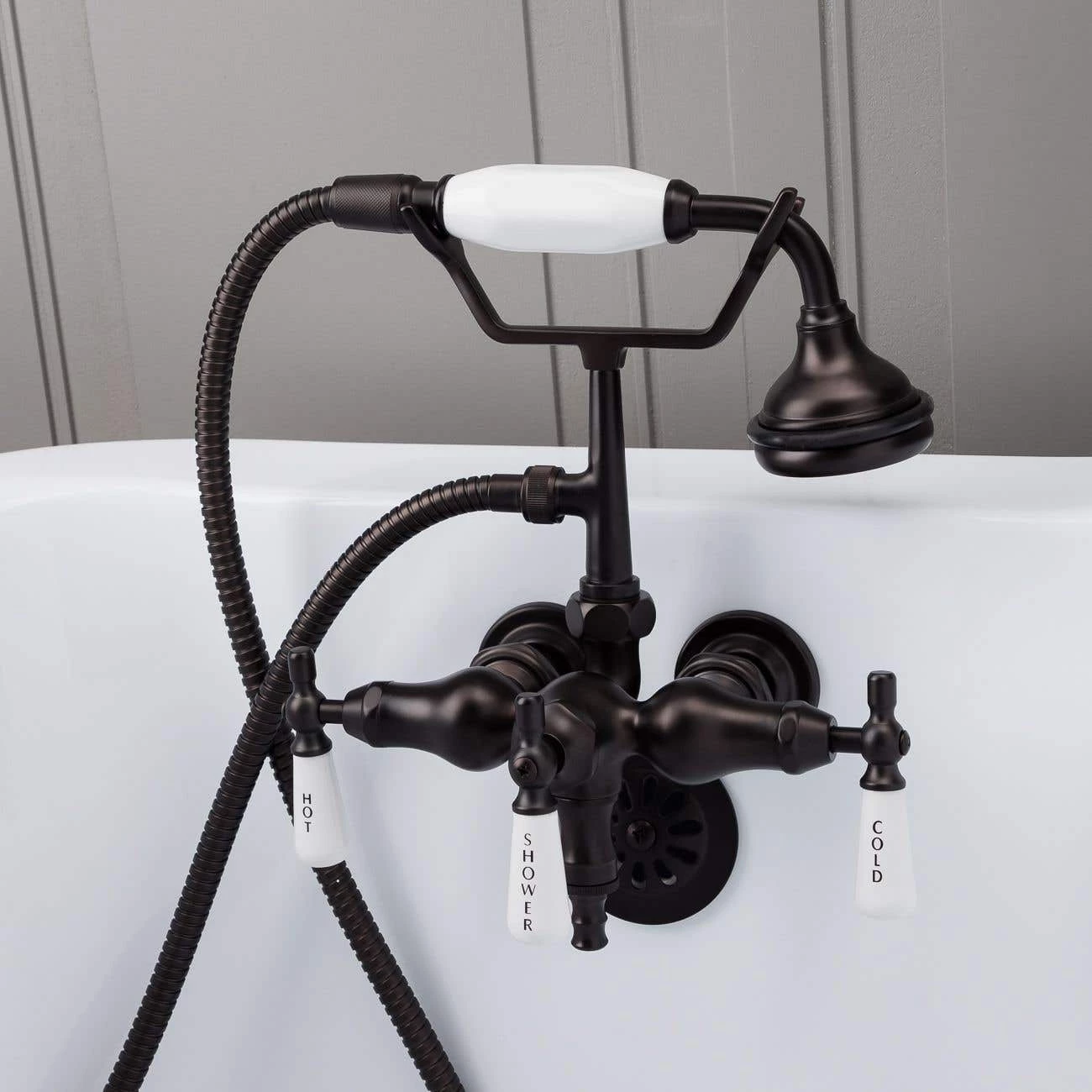 Clawfoot Tub Wall Mount Downspout Faucet With Handshower 4 Clawfoot Tub Wall Mount Downspout Faucet With Handshower - Image 2