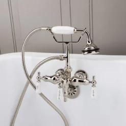 Clawfoot Tub Wall Mount Downspout Faucet With Handshower 11 Clawfoot Tub Wall Mount Downspout Faucet With Handshower -VINTAGE TUB Store rm154pn front 1 1 1