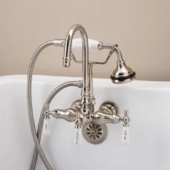 Tub Wall Mount High Spout Clawfoot Tub Faucet W/ Handshower 19 Tub Wall Mount High Spout Clawfoot Tub Faucet W/ Handshower -VINTAGE TUB Store rm402bn 1 1
