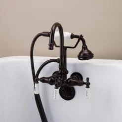 Tub Wall Mount High Spout Clawfoot Tub Faucet W/ Handshower 17 Tub Wall Mount High Spout Clawfoot Tub Faucet W/ Handshower -VINTAGE TUB Store rm402bn 4