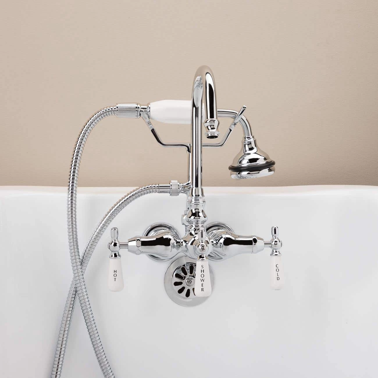 Tub Wall Mount High Spout Clawfoot Tub Faucet W/ Handshower 4 Tub Wall Mount High Spout Clawfoot Tub Faucet W/ Handshower - Image 2