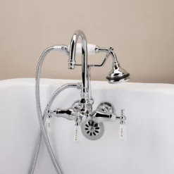 Tub Wall Mount High Spout Clawfoot Tub Faucet W/ Handshower 18 Tub Wall Mount High Spout Clawfoot Tub Faucet W/ Handshower -VINTAGE TUB Store rm402c 1