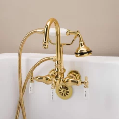 Tub Wall Mount High Spout Clawfoot Tub Faucet W/ Handshower 20 Tub Wall Mount High Spout Clawfoot Tub Faucet W/ Handshower -VINTAGE TUB Store rm402pb 3