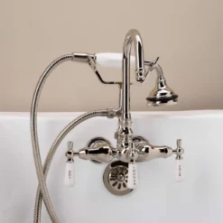 Tub Wall Mount High Spout Clawfoot Tub Faucet W/ Handshower 16 Tub Wall Mount High Spout Clawfoot Tub Faucet W/ Handshower -VINTAGE TUB Store rm402pn side 2 1