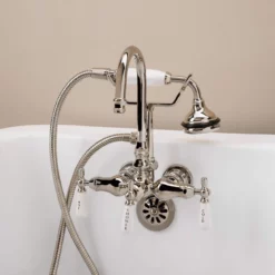 Tub Wall Mount High Spout Clawfoot Tub Faucet W/ Handshower 21 Tub Wall Mount High Spout Clawfoot Tub Faucet W/ Handshower -VINTAGE TUB Store rm402pn 3