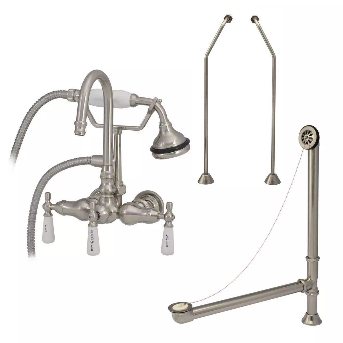 Clawfoot Tub Wall Mount Gooseneck Faucet With Handshower - Tub Drain And Supply Lines Complete Set 5 Clawfoot Tub Wall Mount Gooseneck Faucet With Handshower - Tub Drain And Supply Lines Complete Set - Image 3