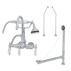 Clawfoot Tub Wall Mount Gooseneck Faucet With Handshower - Tub Drain And Supply Lines Complete Set