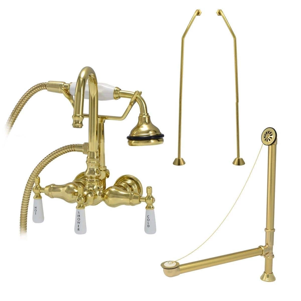 Clawfoot Tub Wall Mount Gooseneck Faucet With Handshower - Tub Drain And Supply Lines Complete Set 7 Clawfoot Tub Wall Mount Gooseneck Faucet With Handshower - Tub Drain And Supply Lines Complete Set - Image 5