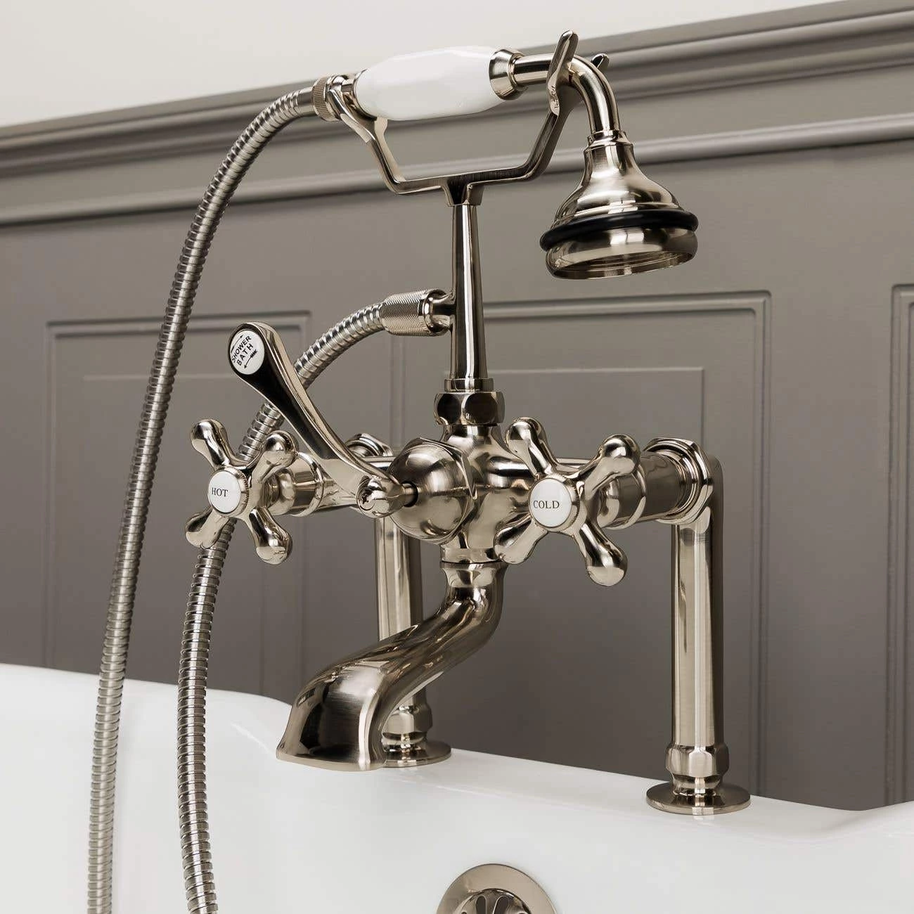 Vintage Clawfoot Tub Deck Mount English Telephone Faucet With Handshower 4 Vintage Clawfoot Tub Deck Mount English Telephone Faucet With Handshower - Image 2