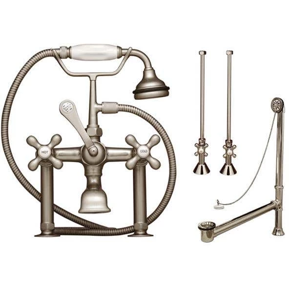 Clawfoot Tub Rim Mount English Telephone Faucet With Handshower - Drain And Supply Lines Complete Set 3 Clawfoot Tub Rim Mount English Telephone Faucet With Handshower - Drain And Supply Lines Complete Set