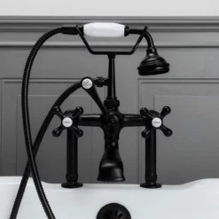 Clawfoot Tub Deck Mount English Telephone Faucet With Handshower - Matte Black -VINTAGE TUB Store rm462mb front