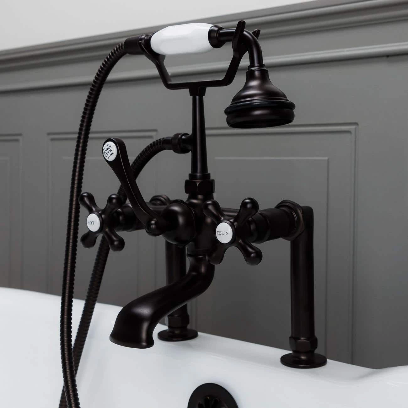 Vintage Clawfoot Tub Deck Mount English Telephone Faucet With Handshower 5 Vintage Clawfoot Tub Deck Mount English Telephone Faucet With Handshower - Image 3