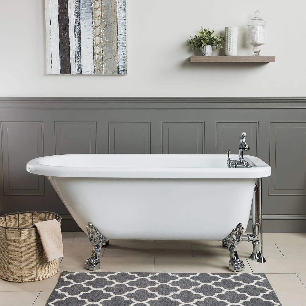 Stratford 60 Inch Acrylic Classic Clawfoot Tub - Wall Faucet Drillings - Lion Paw Feet 3 Stratford 60 Inch Acrylic Classic Clawfoot Tub - Wall Faucet Drillings - Lion Paw Feet