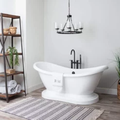 Madison 69 Inch Acrylic Double Slipper Freestanding Tub - No Faucet Drillings - White