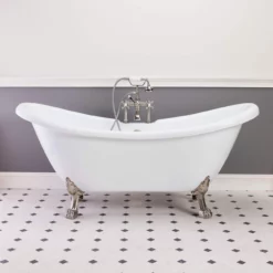 Florence 70 Inch Acrylic Double Slipper Clawfoot Tub - Rim Faucet Drillings - Lion Paw Feet